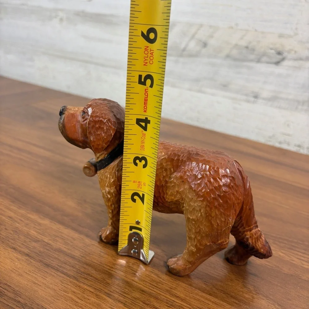 Vintage Swiss Hand Carved Wood Saint Black Forest St. Bernard Dog Figurine Keg