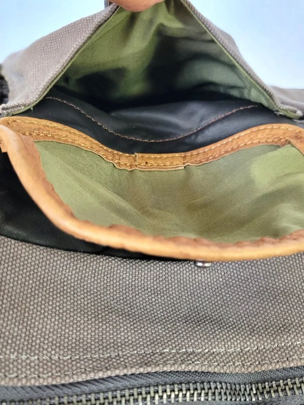 TSD Brand Earth & Style Canvas Leather Messenger Crossbody Bag Green Brown