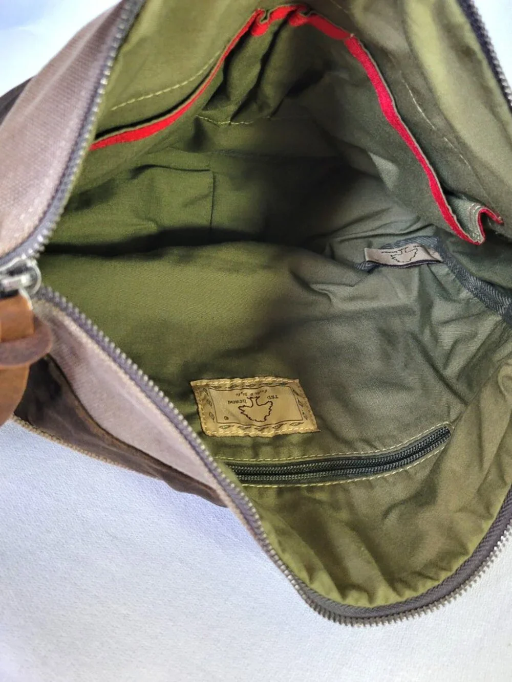 TSD Brand Earth & Style Canvas Leather Messenger Crossbody Bag Green Brown