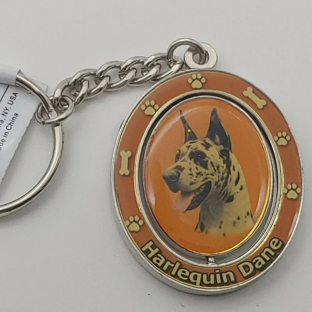 New Harlequin Dane Dog Breed  2 Sided Spinning Keychain - high quality metal