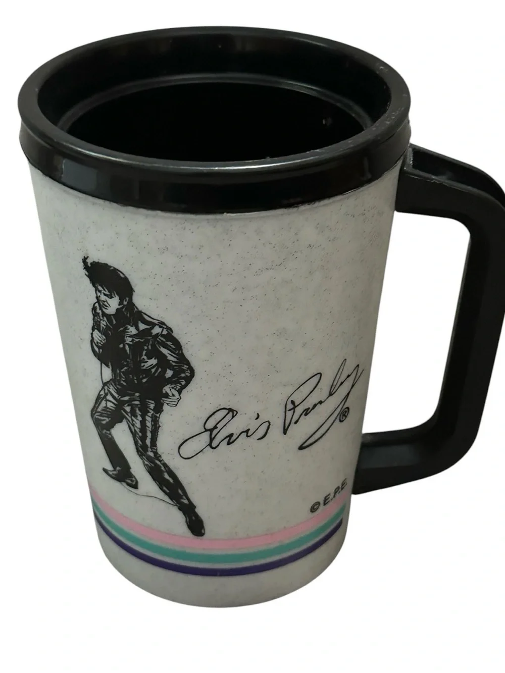 Elvis Presley vintage White Travel plastic Mug with Black Handle