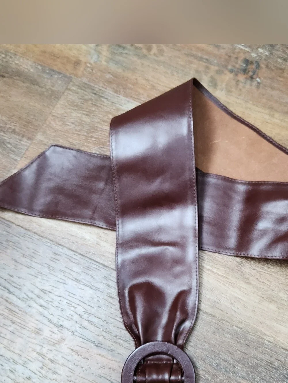 Chic Wide Brown Faux Leather Obi Belt with O-Ring Buckle – One Size