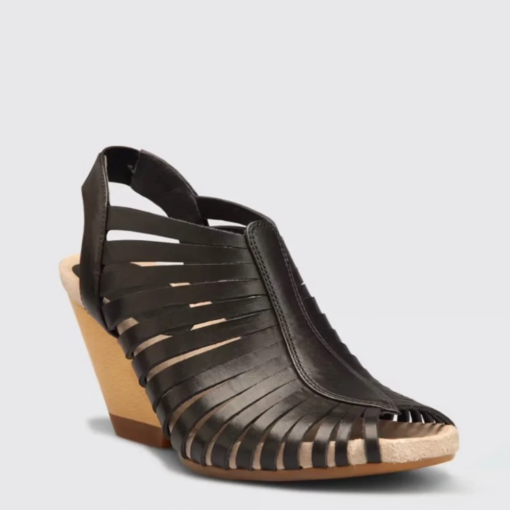 Camper Rachel Leather Wedge Sandals Black EU 38