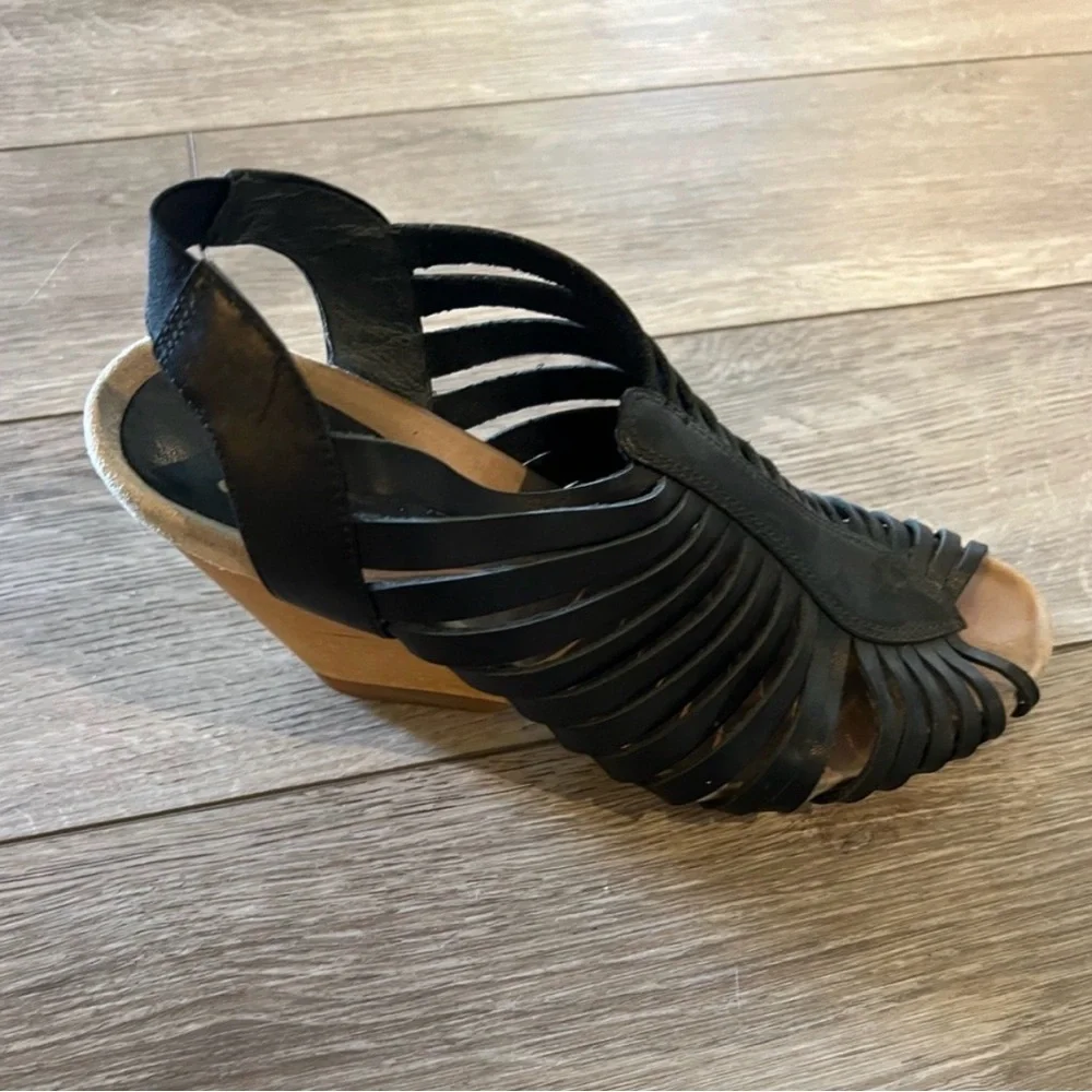Camper Rachel Leather Wedge Sandals Black EU 38