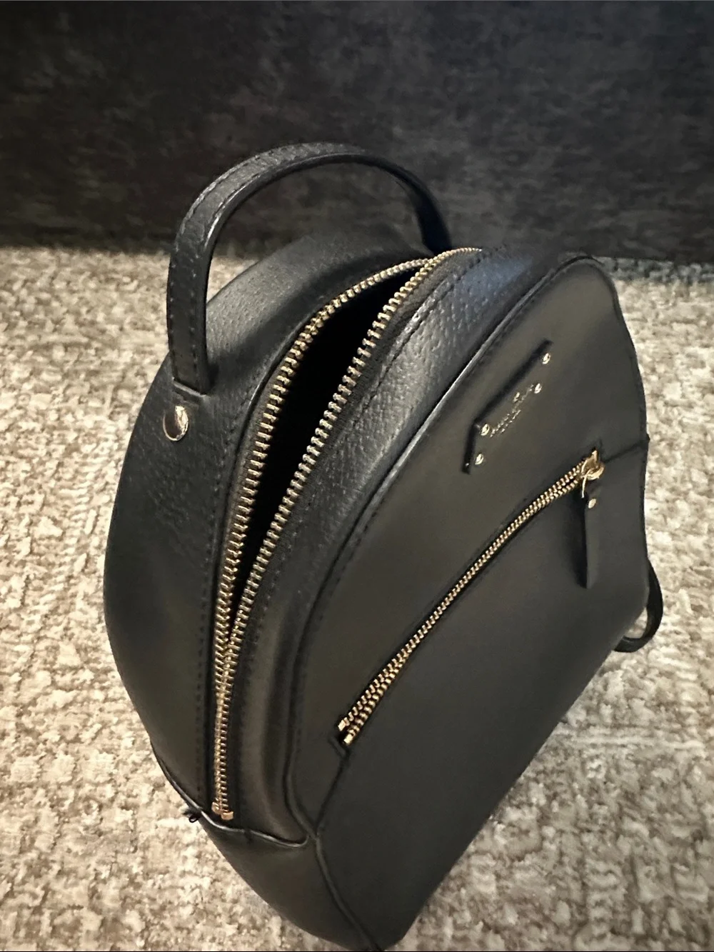 kate spade Black Leather Dome Mini Backpack with Gold Hardware