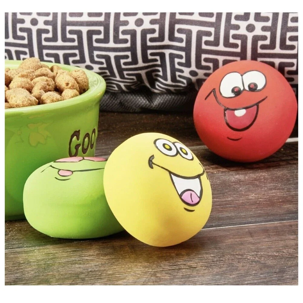 (34) - 3 Pack Vibrant Life Playful Emoticon Squeeky Rubber Latex Dog Chew Toys