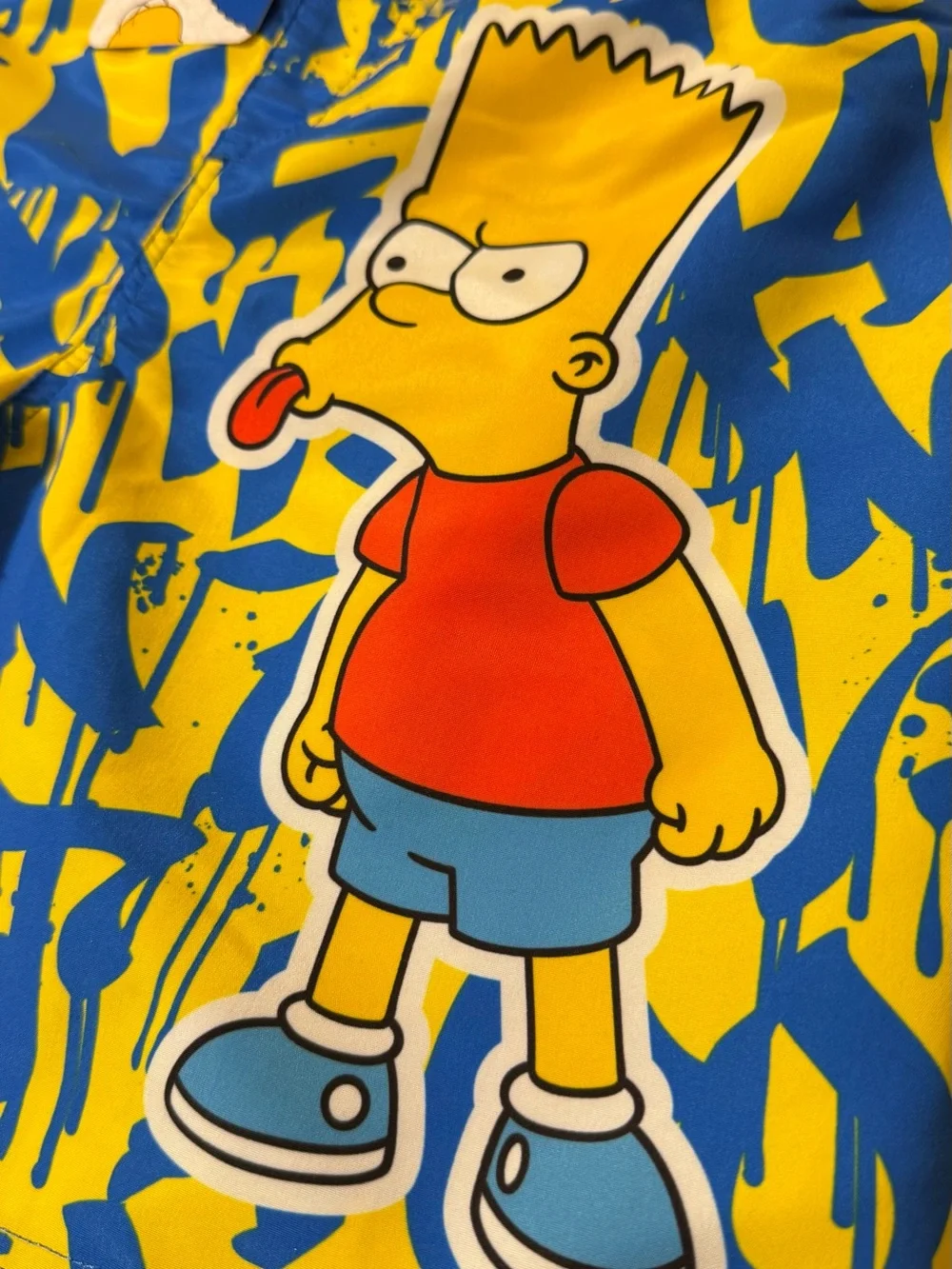Kids Yellow & Blue Bart Simpson Swim Trunks