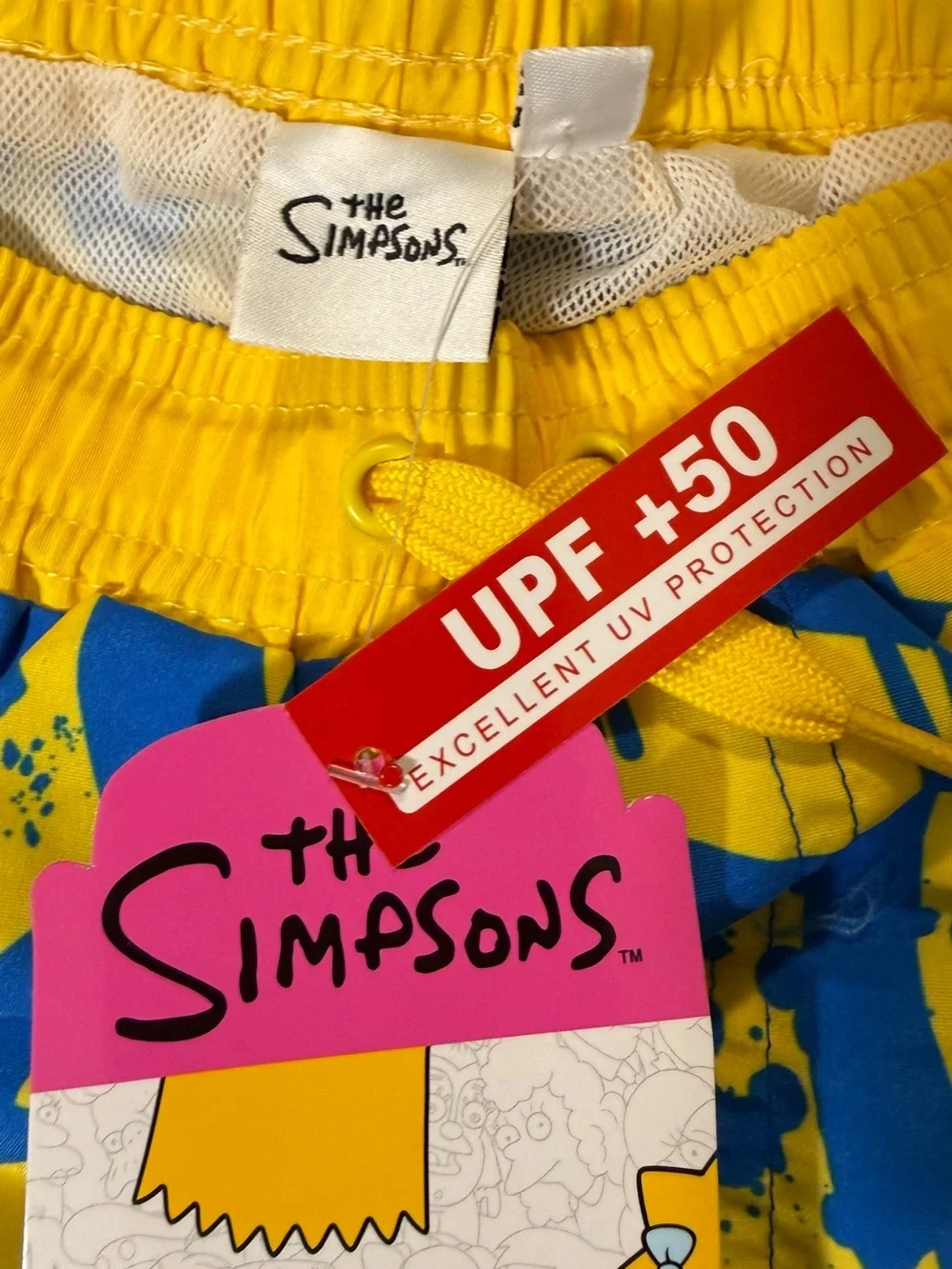 Kids Yellow & Blue Bart Simpson Swim Trunks
