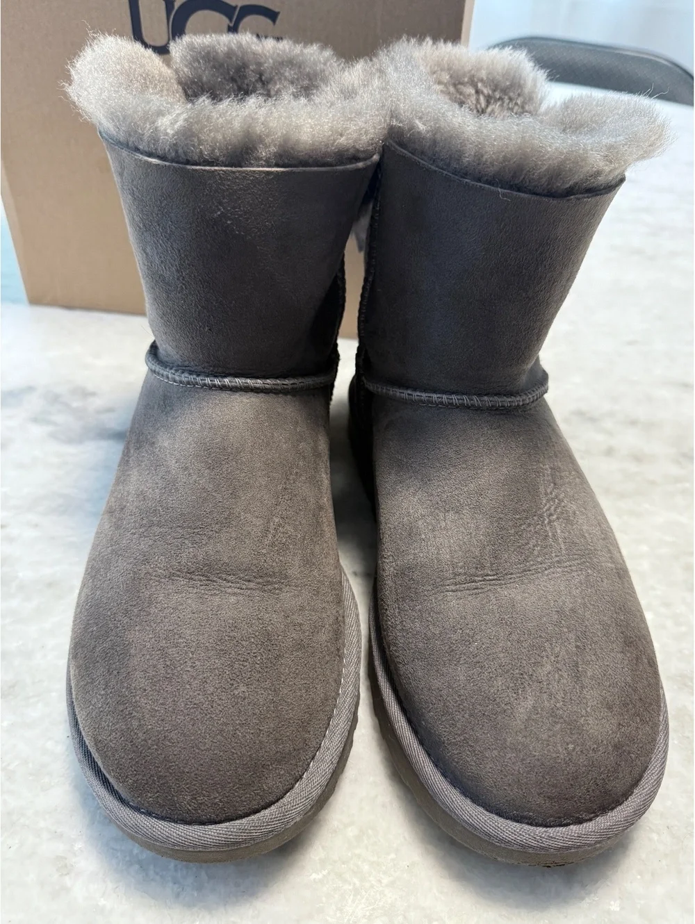 UGG Grey Classic Mini Bailey Bow Boots Size 4 Women’s
