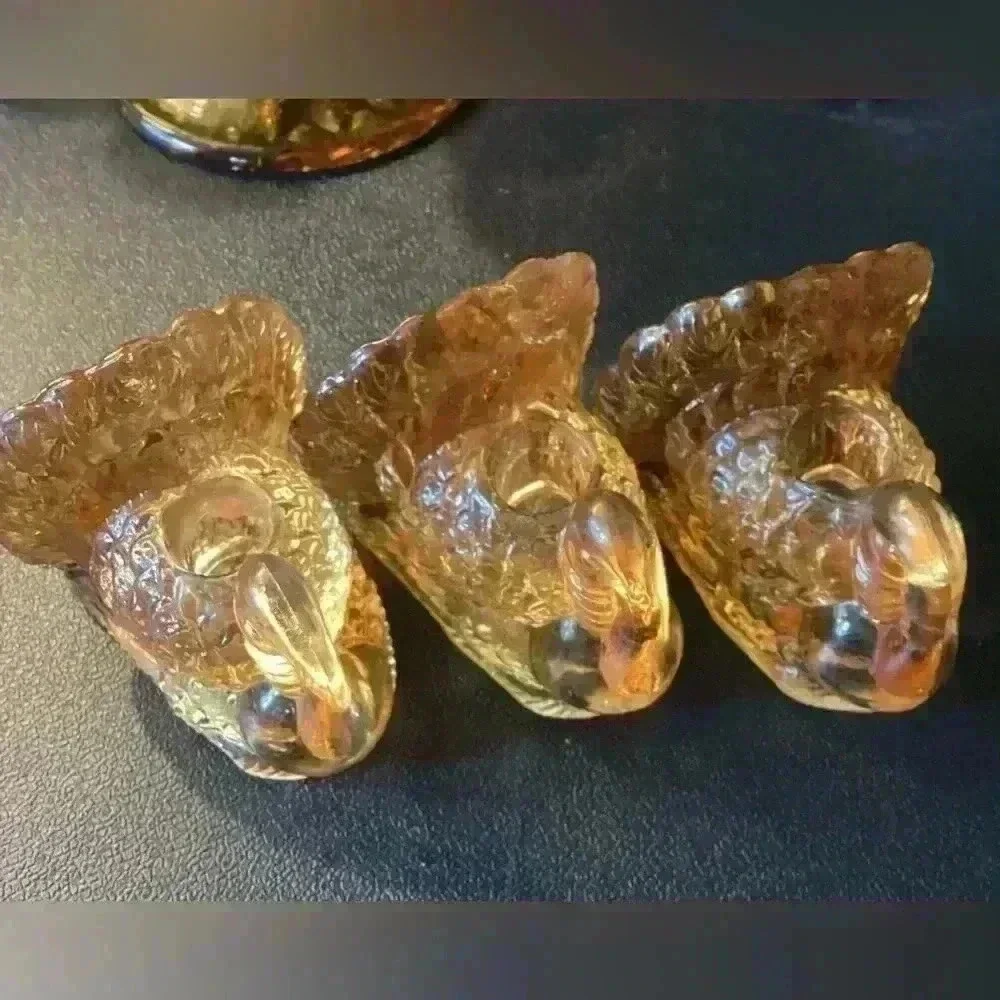 williams sonoma SET OF 3 AMBER GLASS TURKEY small taper holders 2