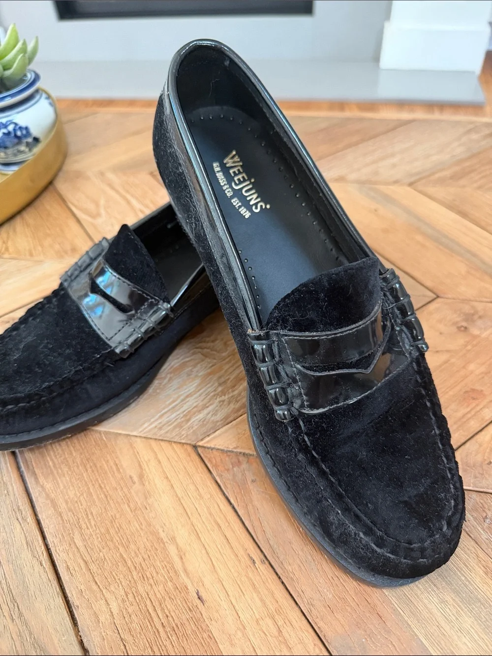 Men's Black velvet and Patent Penny Loafers