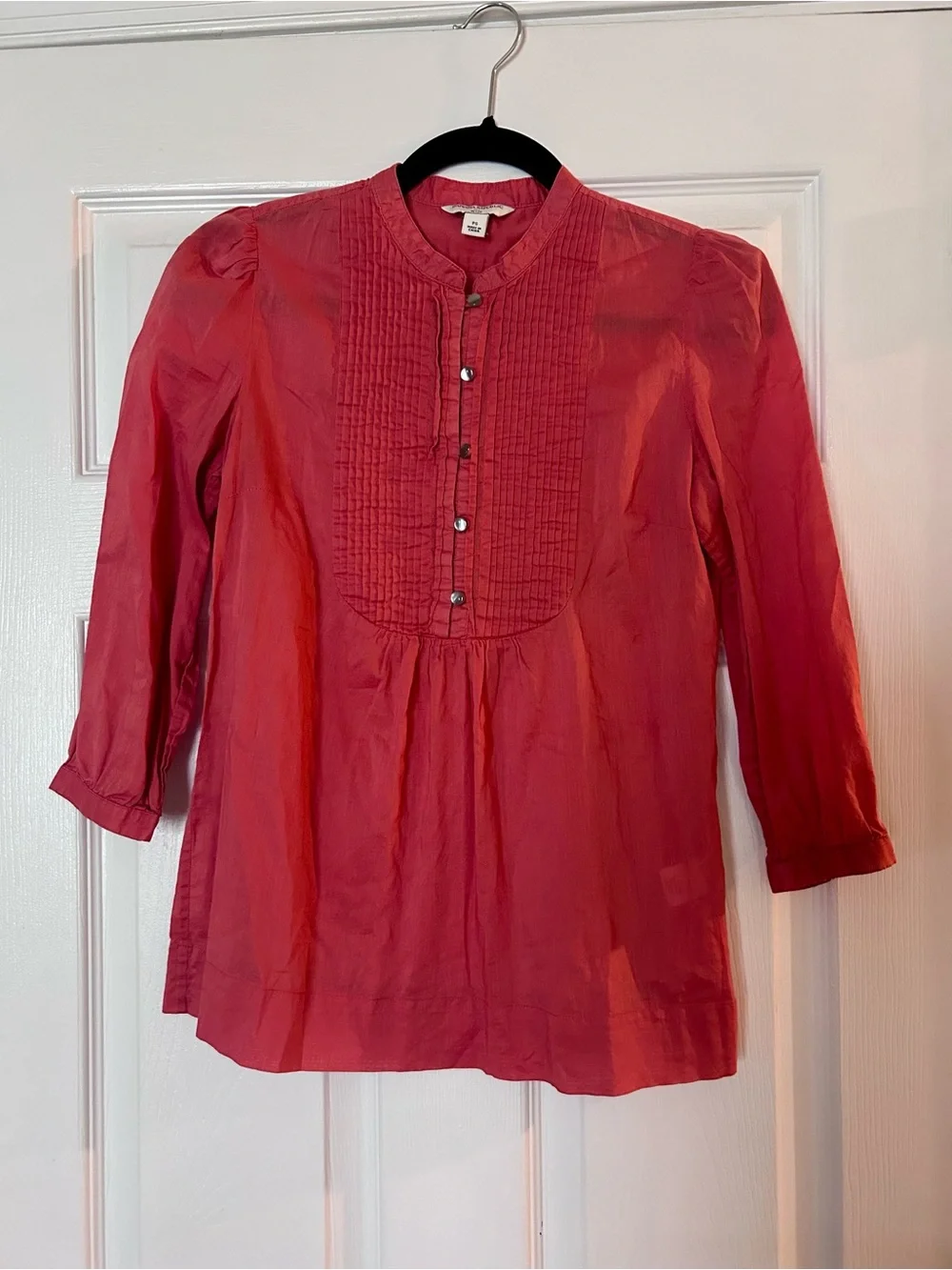 Banana Republic Crimson Pintuck Mandarin Collar Blouse, 100% Cotton