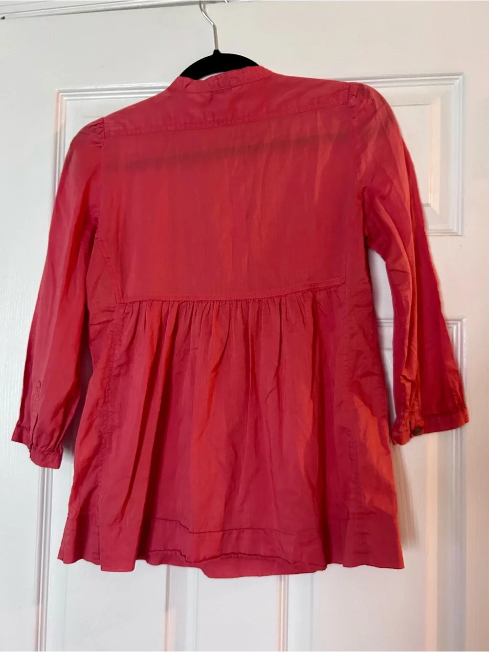 Banana Republic Crimson Pintuck Mandarin Collar Blouse, 100% Cotton