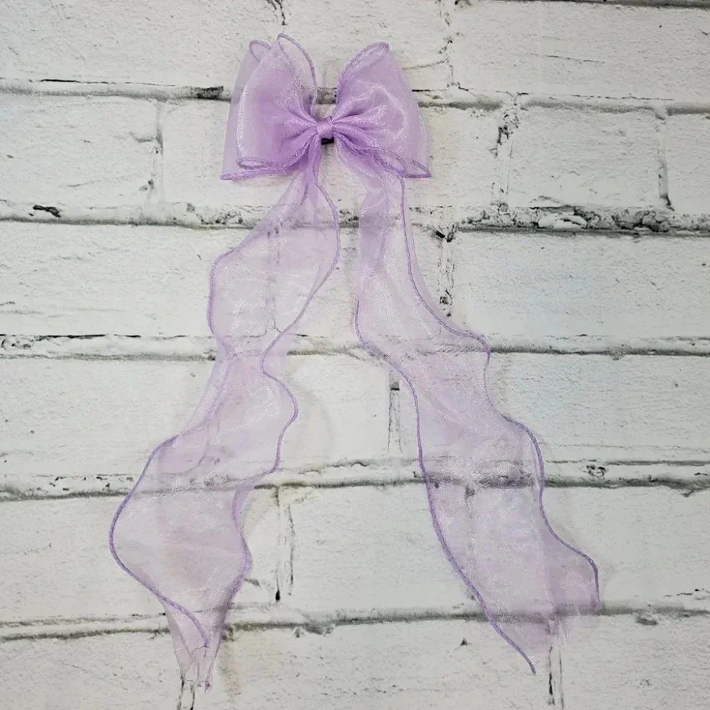 Lavender- Clip In Hair Bows with Long Braidable trails Girls Hair Accessories