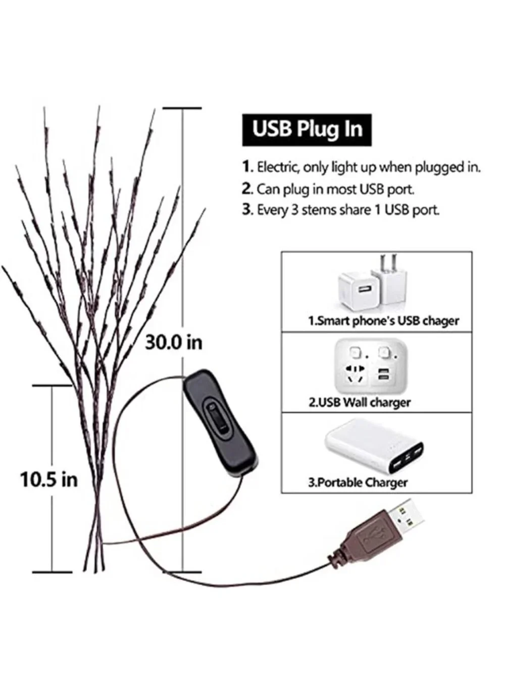 Lighted Birch Branch Lights LED Twig Branch Decor USB Vase Decorative Branches