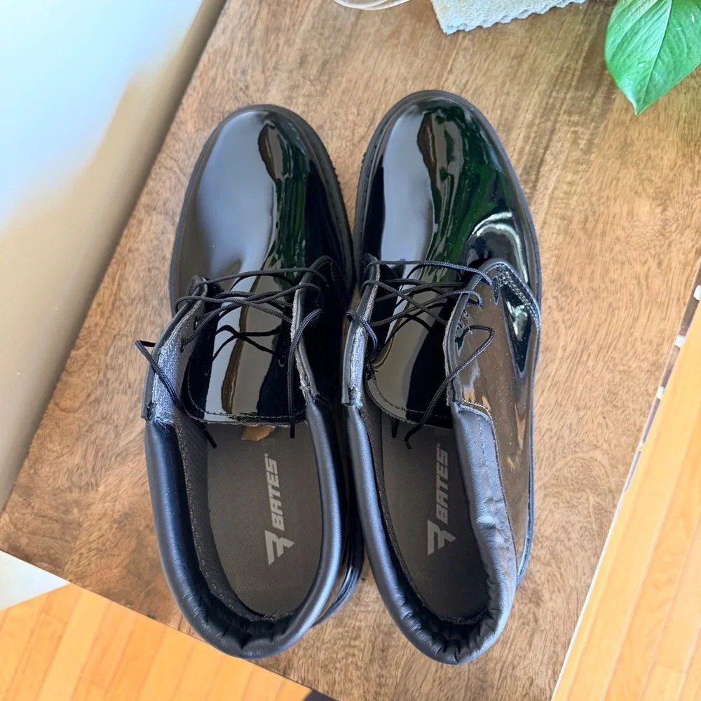 Bates High Gloss Chukka Boots Mens 10.5D Black Patent Uniform Duty Shoes Lace Up