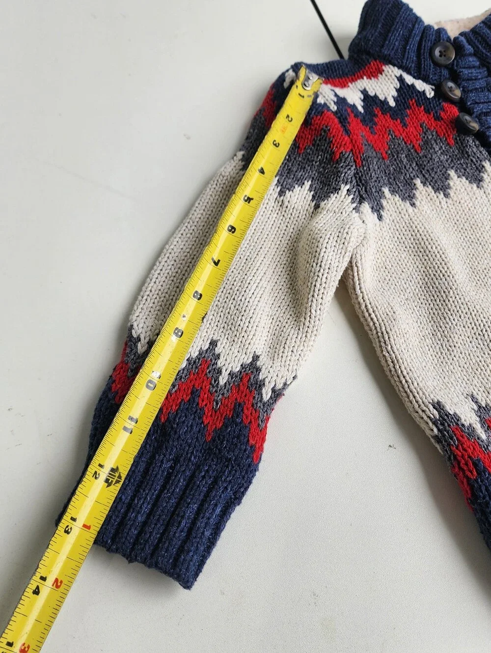 Baby Gap Toddler Red Cream Blue Mock Neck Sweater Shepra Neck Zig Zag Sz 2 Years