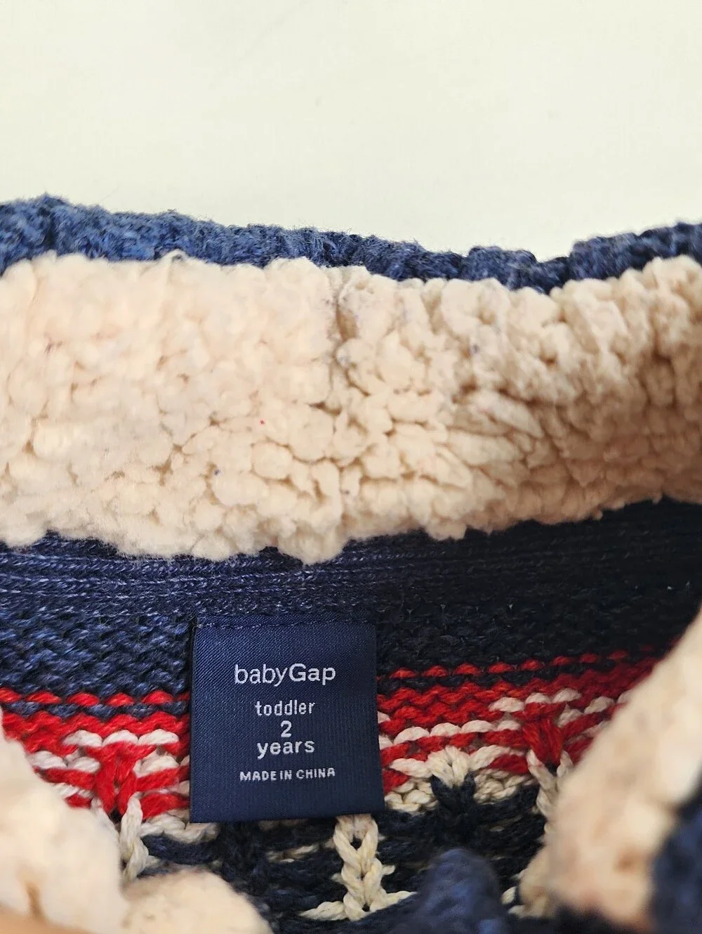 Baby Gap Toddler Red Cream Blue Mock Neck Sweater Shepra Neck Zig Zag Sz 2 Years