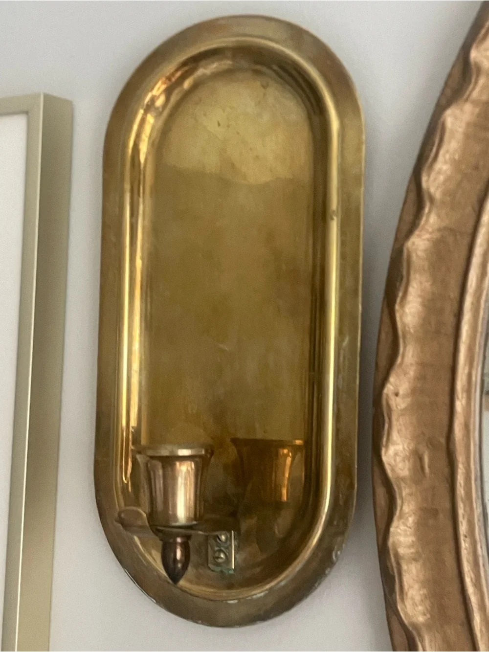 Vintage PAIR Solid Brass Oval Candle Wall Sconces