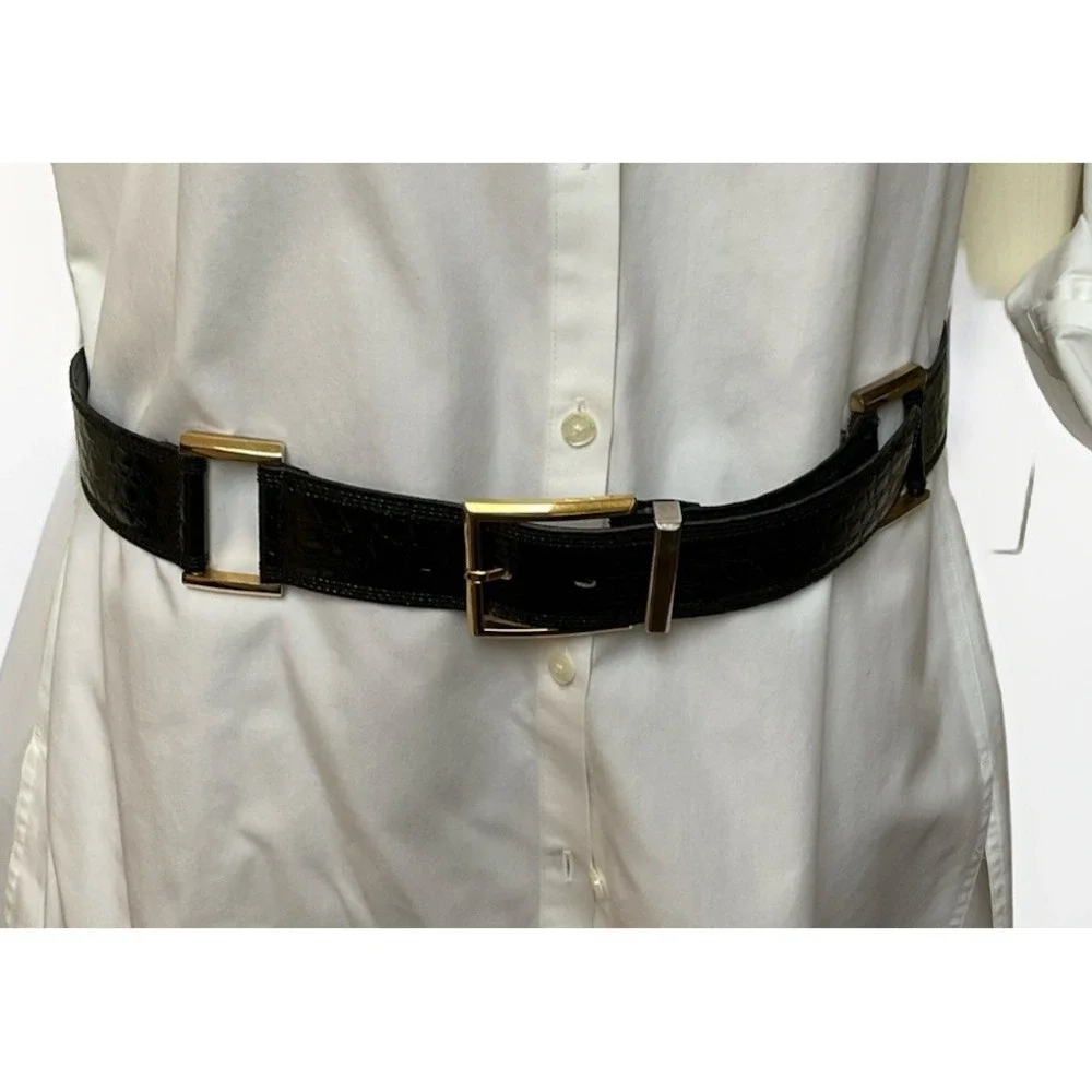 Bergdorf Goodman Crocodile Statement Belt Modular Rings Patent Wide Size 30