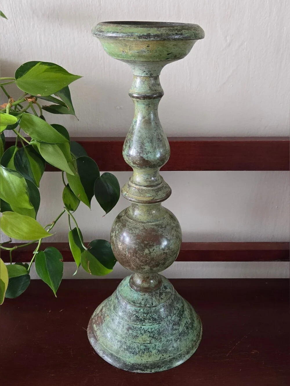 Vintage Tall Green Metal Pillar Candle Holder Candlestick India 13
