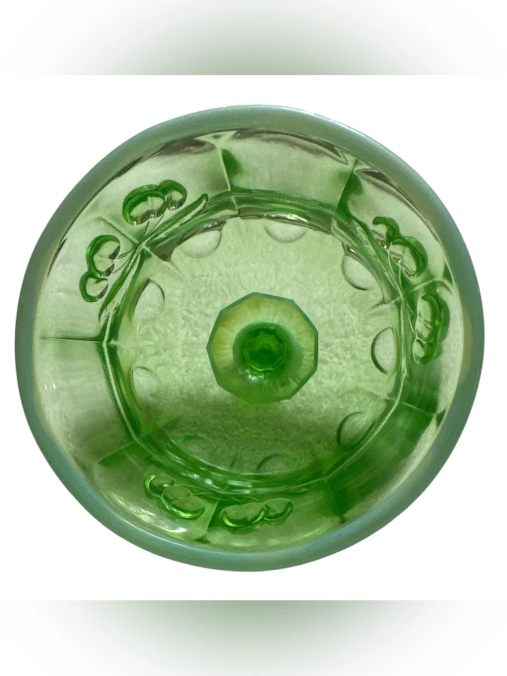 Mosser Glass Cherry Print Vintage Green Glass Covered Butter Dish