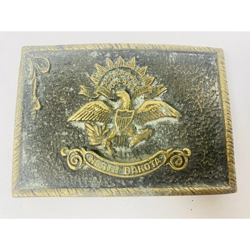 Solid Brass North Dakota‎ Eagle Belt Buckle Vintage 13 Stars Buckle Works
