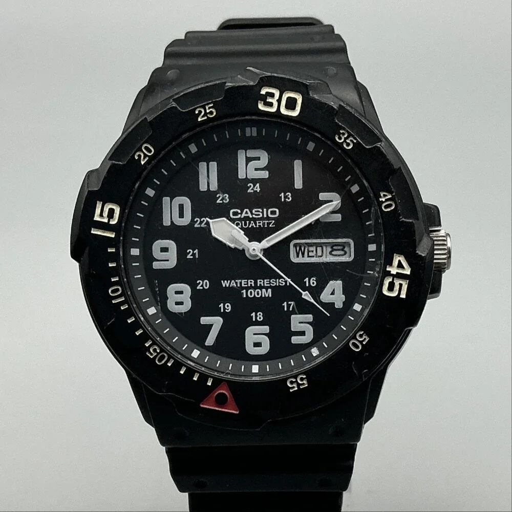 Casio 5125 MRW-200H Mens Watch 43mm Black Dial Day Date Resin 100m