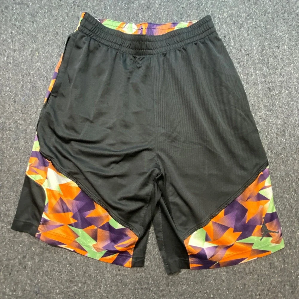 Jordan Basketball Shorts L Large Mens Black Orange Geometric Print Jumpman‎ Mesh