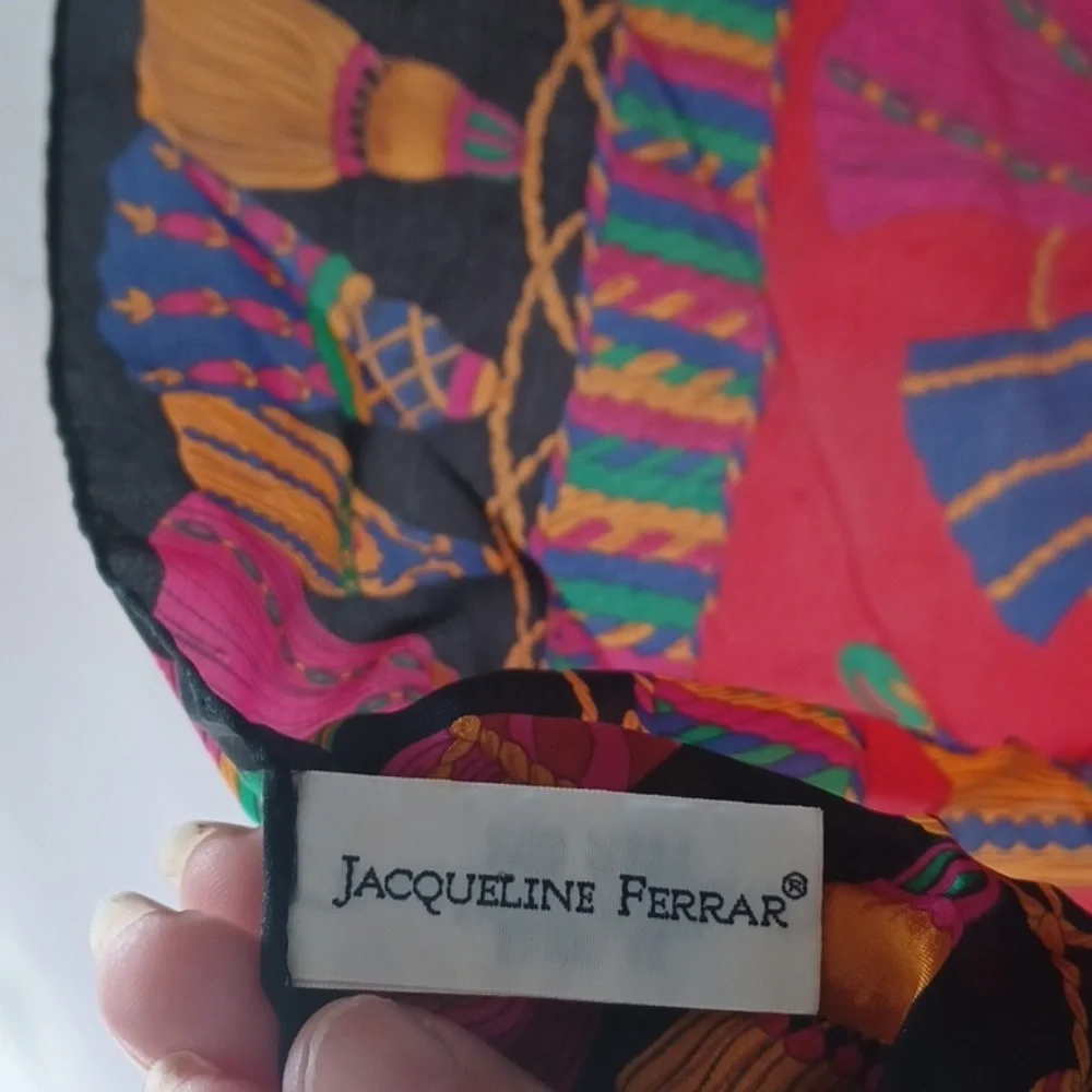 Vintage Jacqueline Ferrar Tassel pattern 100% Silk Scarf, 31