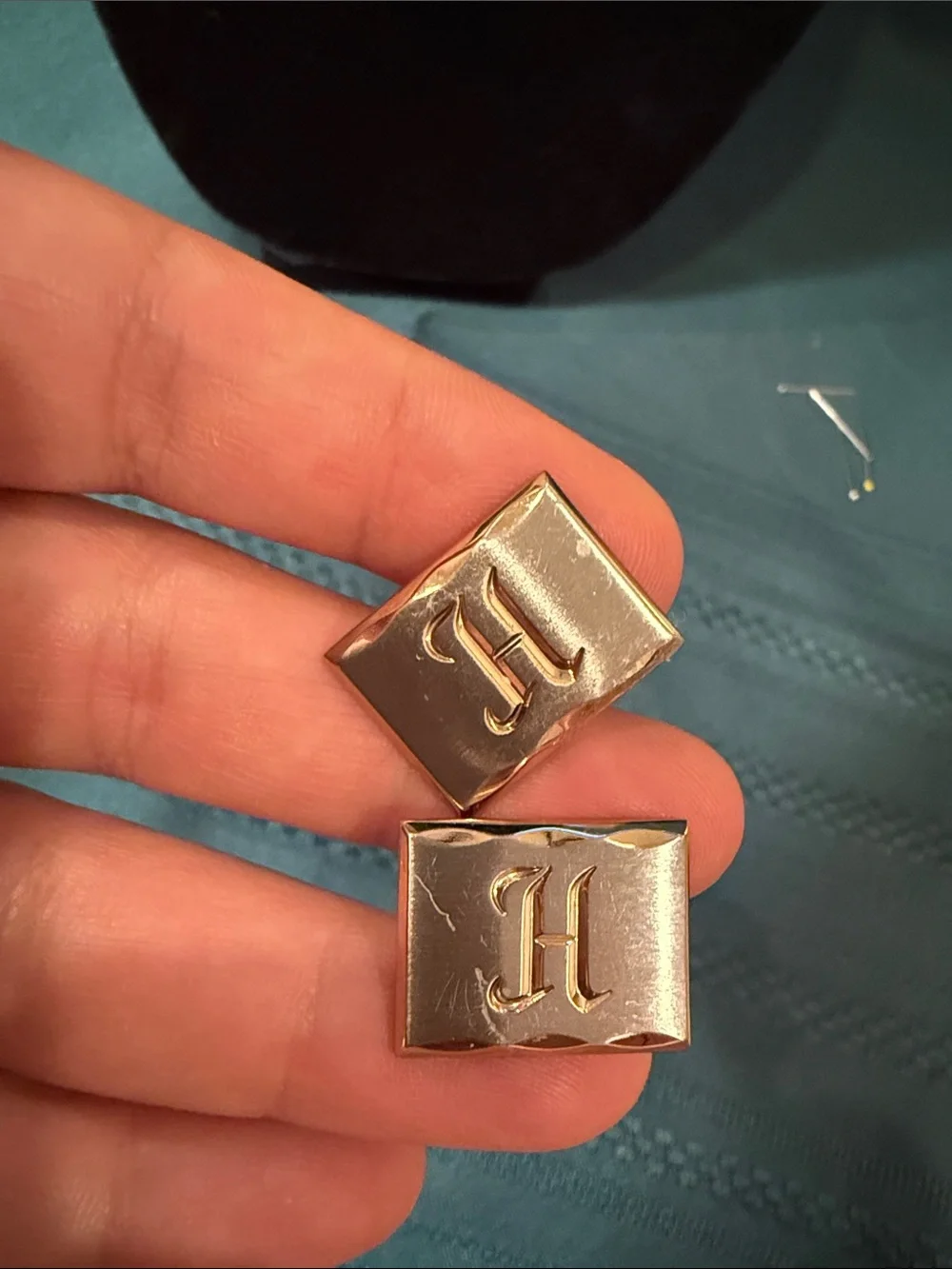 Classic Vintage Gold 'H' Cufflinks and Tie Clip Set