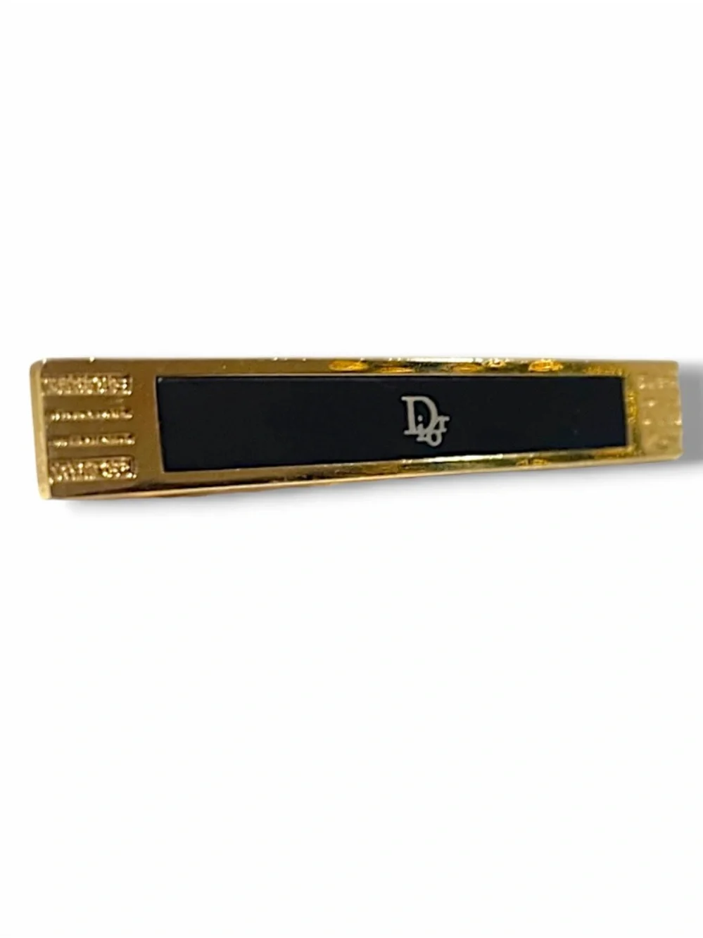 Vintage Christian Dior Monsieur Germany Black Enamel Gold CD Logo Tie Clip Bar