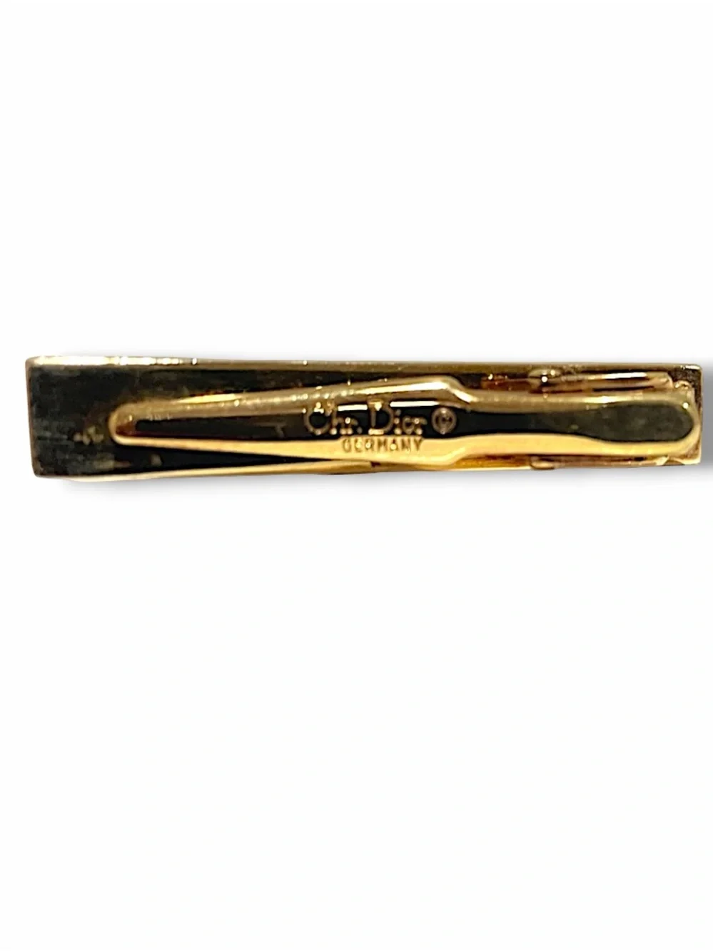 Vintage Christian Dior Monsieur Germany Black Enamel Gold CD Logo Tie Clip Bar