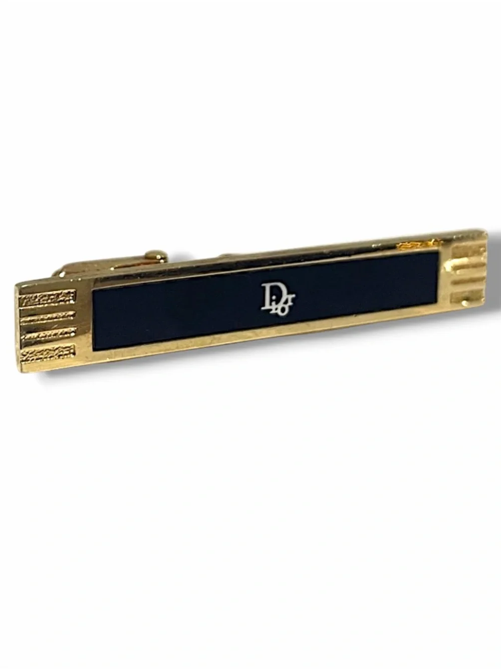 Vintage Christian Dior Monsieur Germany Black Enamel Gold CD Logo Tie Clip Bar