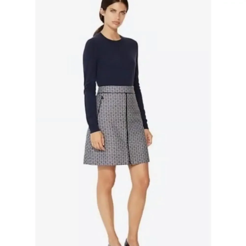 Tory Burch Chaumont A Line Jacquard Mini Skirt Gray Lined Womens Size 8