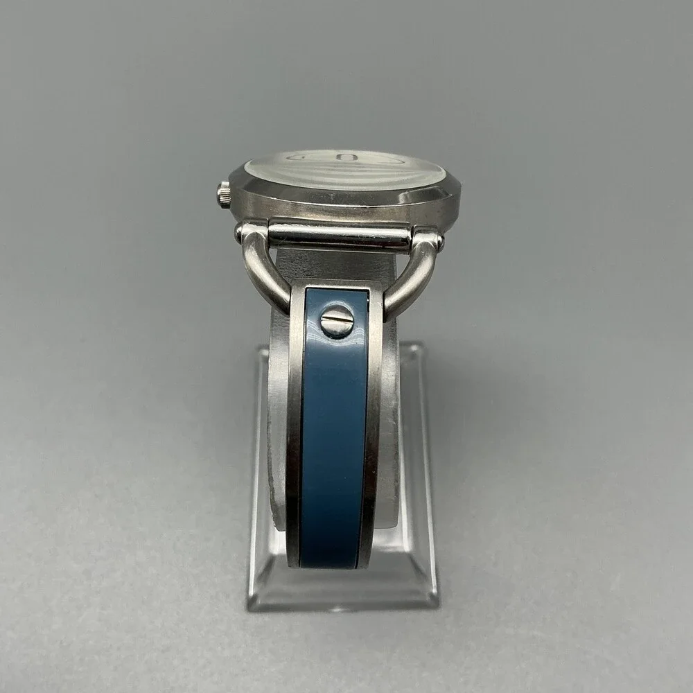Fossil ES-2471 Womens Watch 30mm Silver Tone Blue Inlay Bangle New Battery 6.5