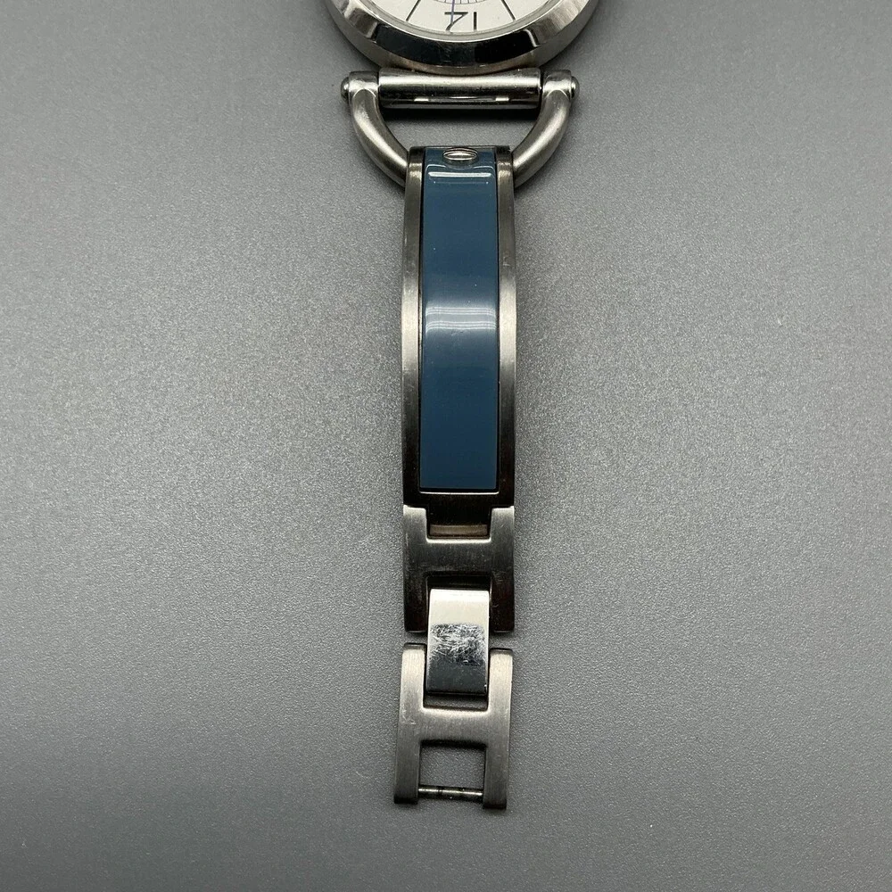 Fossil ES-2471 Womens Watch 30mm Silver Tone Blue Inlay Bangle New Battery 6.5