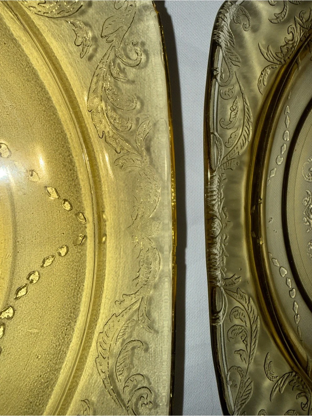 Vintage Amber Depression Glass Dinner Plates Set of 2 Square Scroll