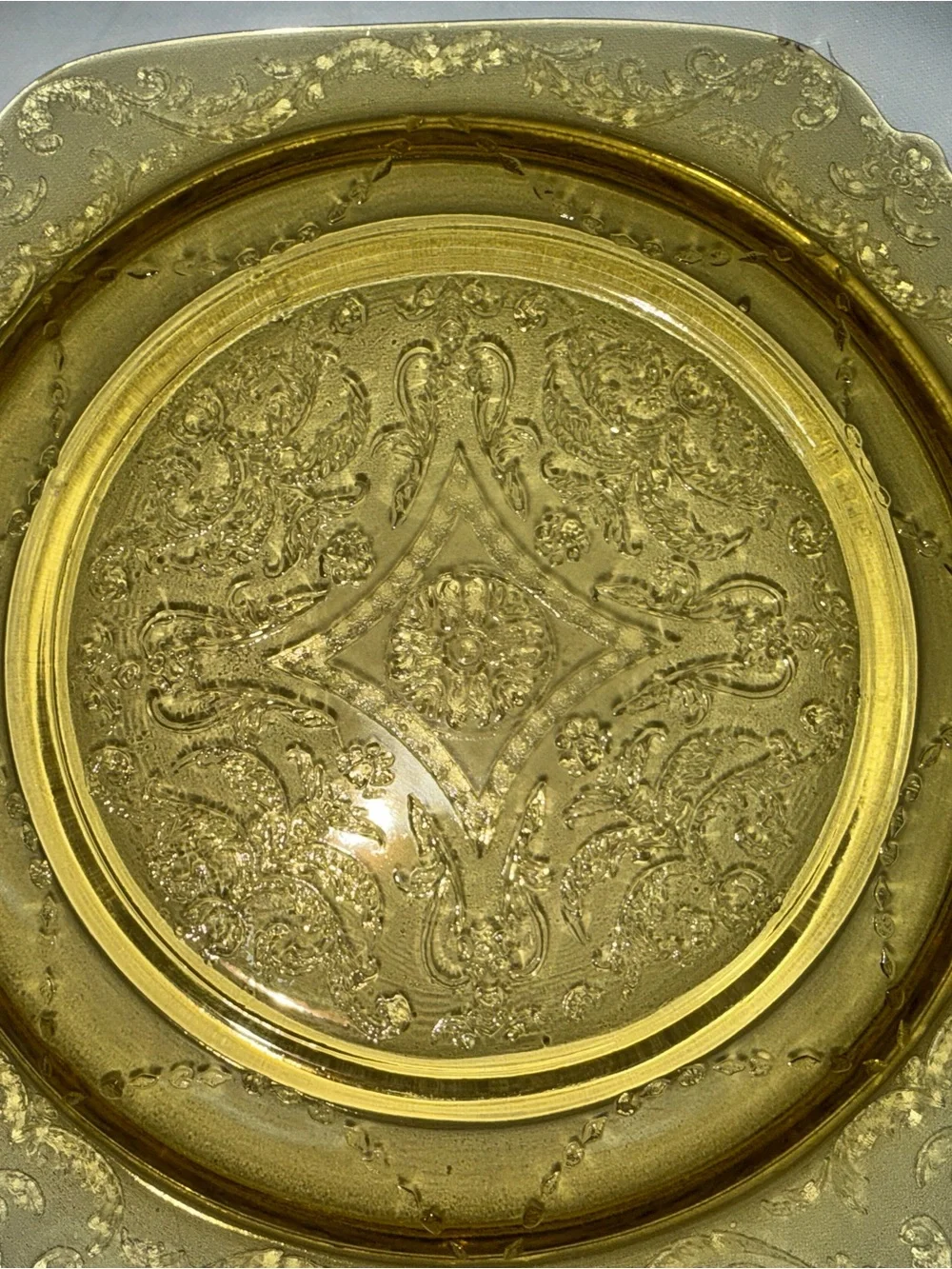Vintage Amber Depression Glass Dinner Plates Set of 2 Square Scroll