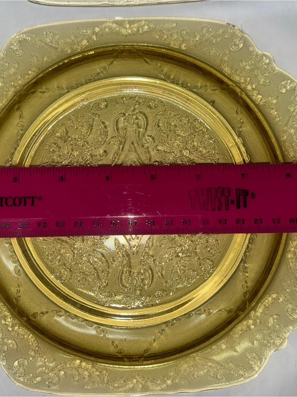 Vintage Amber Depression Glass Dinner Plates Set of 2 Square Scroll