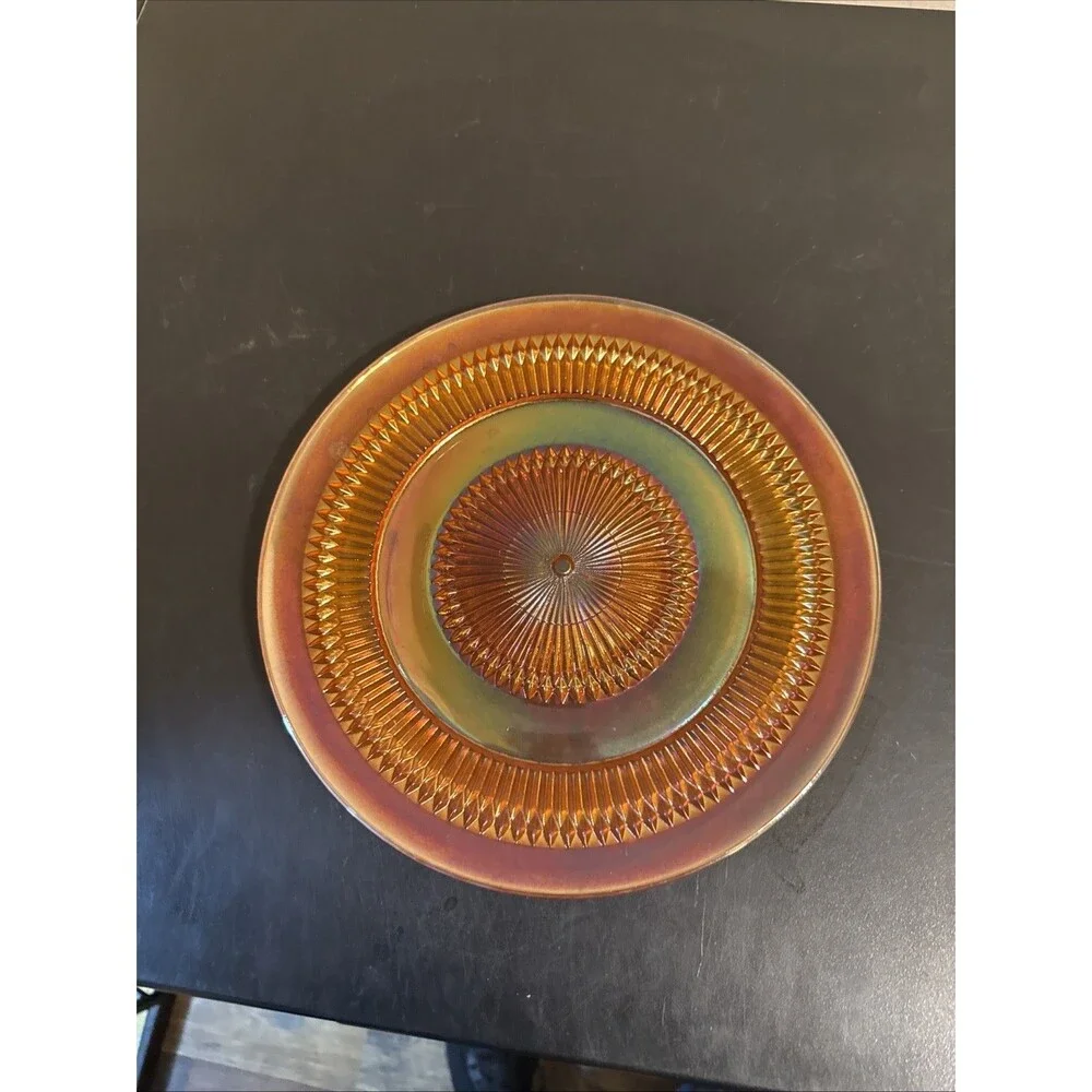 Anniversary Pattern Marigold Carnival Glass 10” Plate By Jeanette C1930-60’s