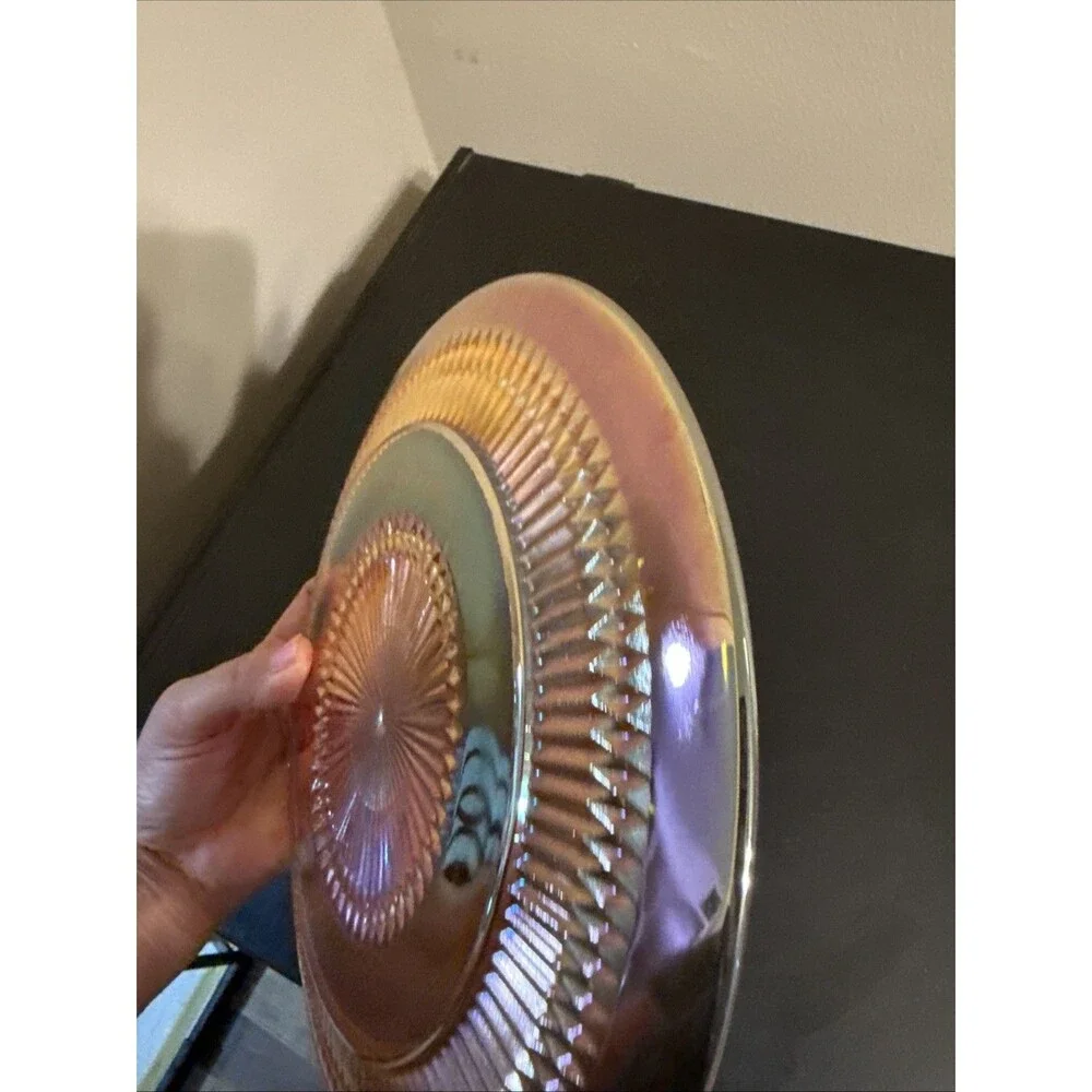 Anniversary Pattern Marigold Carnival Glass 10” Plate By Jeanette C1930-60’s