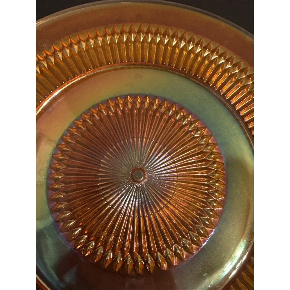Anniversary Pattern Marigold Carnival Glass 10” Plate By Jeanette C1930-60’s