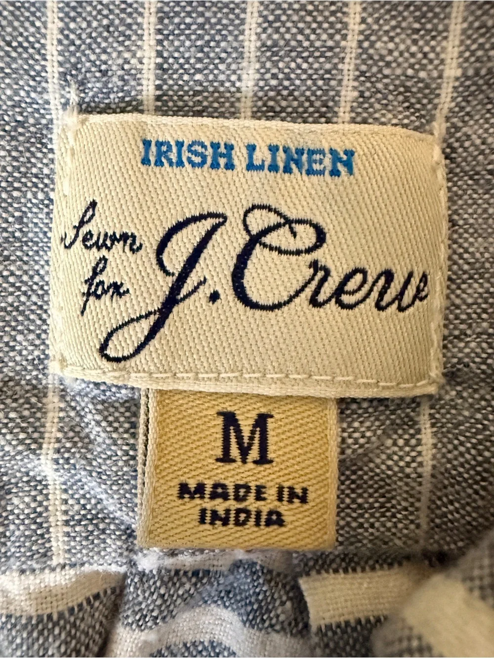 J.Crew Irish Linen Shirt Mens M Coastal Beach Resort Camp Summer Blue White