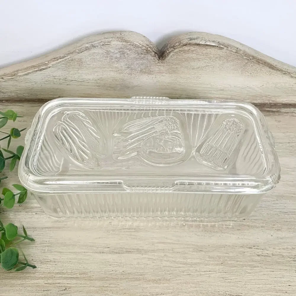 Vintage Federal Glass Refrigerator Dish Lidded Glass Storage Container Retro