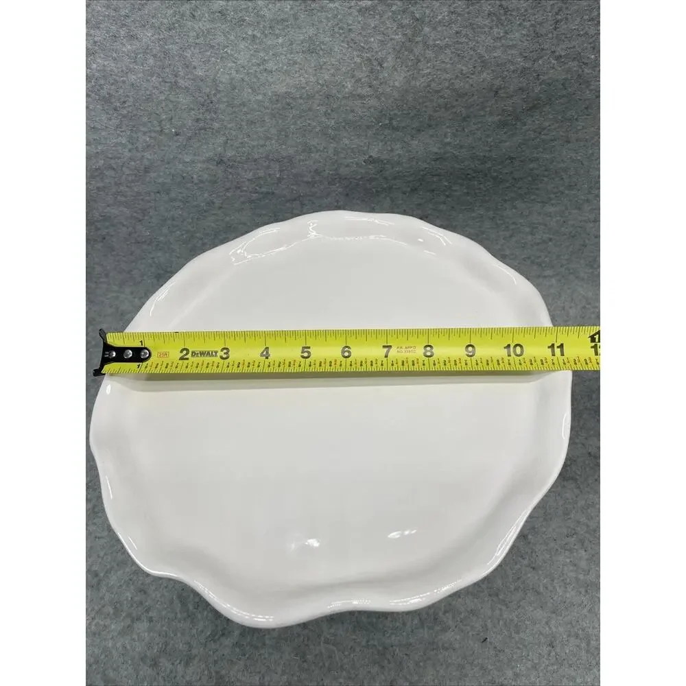 Pier 1 Imports White Santa Pedestal Cake Stand Pastry Cookie Tray Christmas HTF