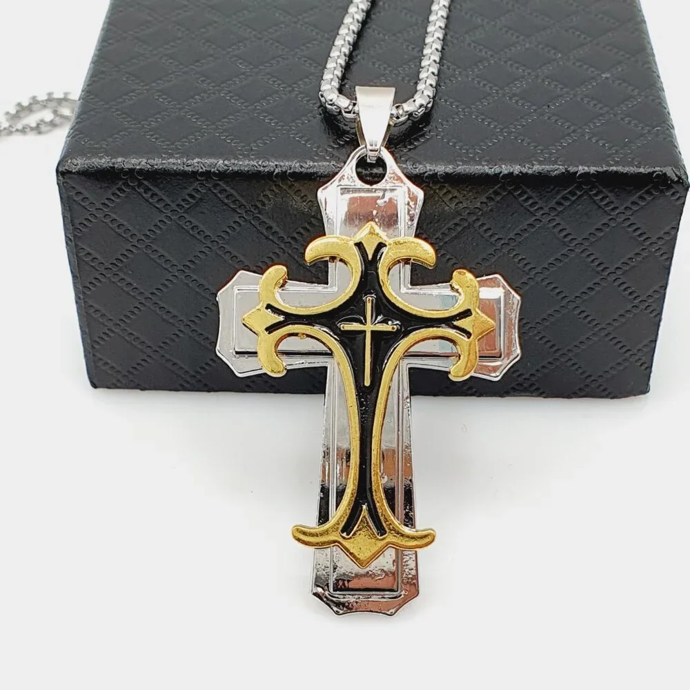 ❤️ Stainless Steel Retro Layered Cross Necklace , N90201P120