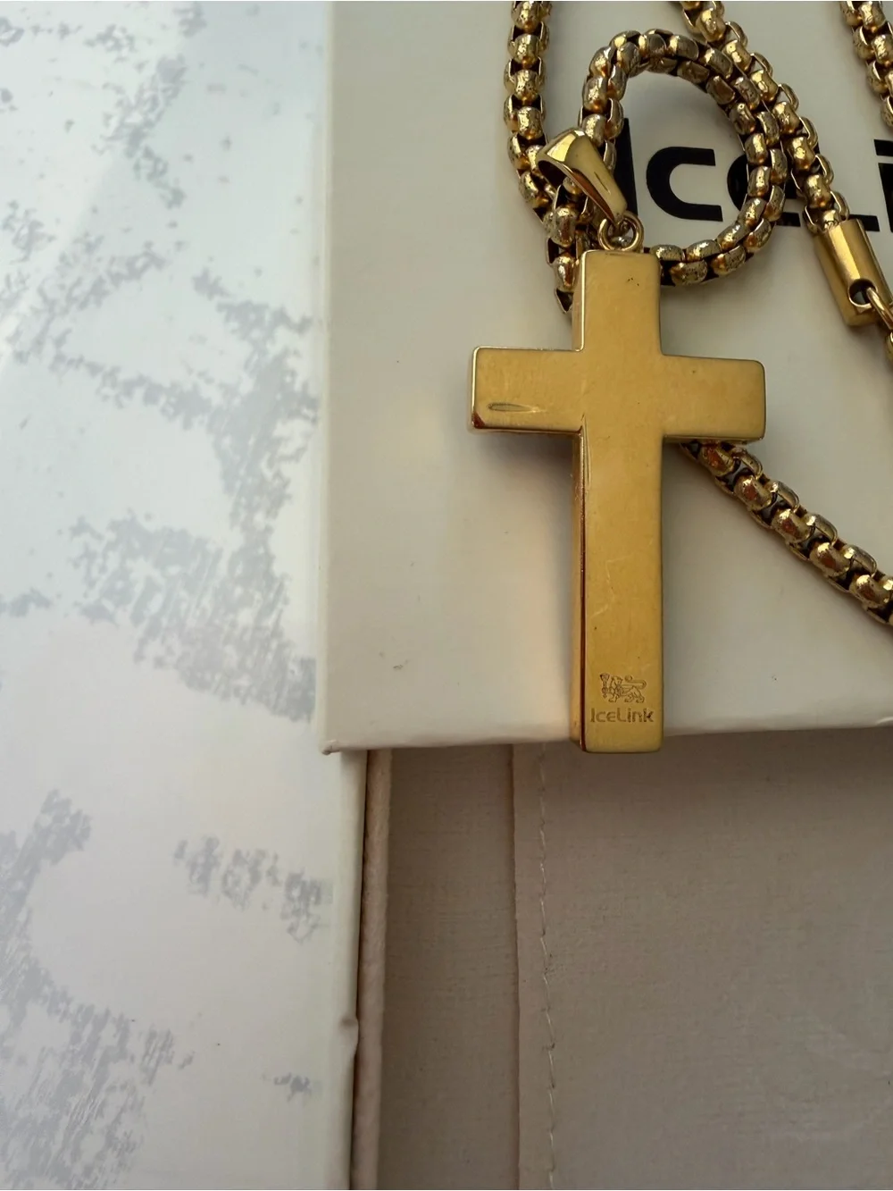 Gold Chain Necklace with Black Cross Pendant Stainless steel.