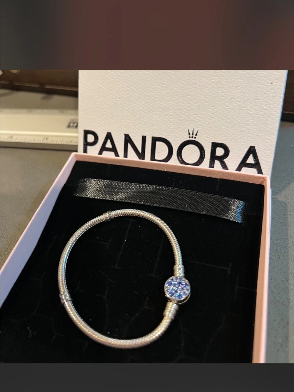 Pandora Silver blue  CZ Accent Cuff and Beaded Bracelet!