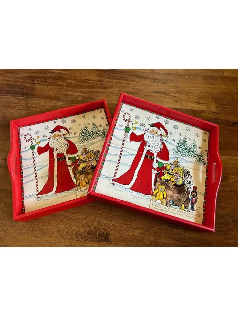 Vintage Santa Claus Decorative Serving Trays Set of 2
